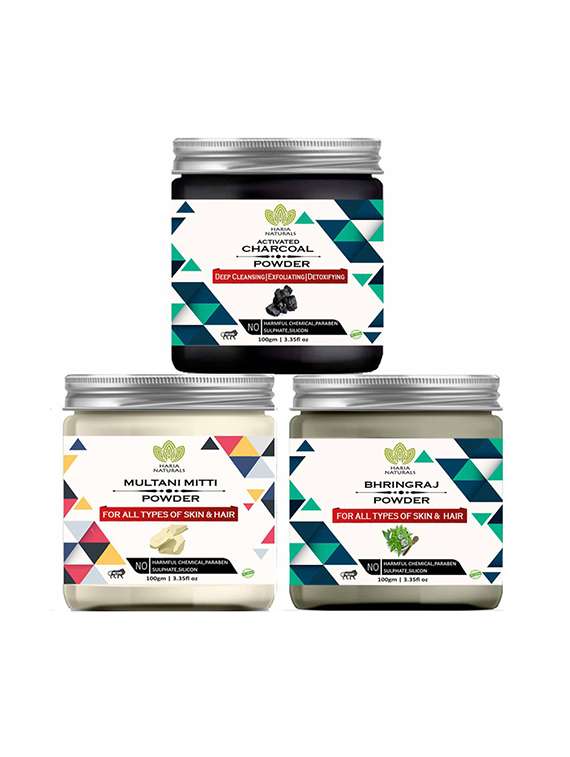100% pure & naturals charcoal powder 100gm & multani mitti powder 100gm & bhringraj powder 100gm (pack of 3) 300gm