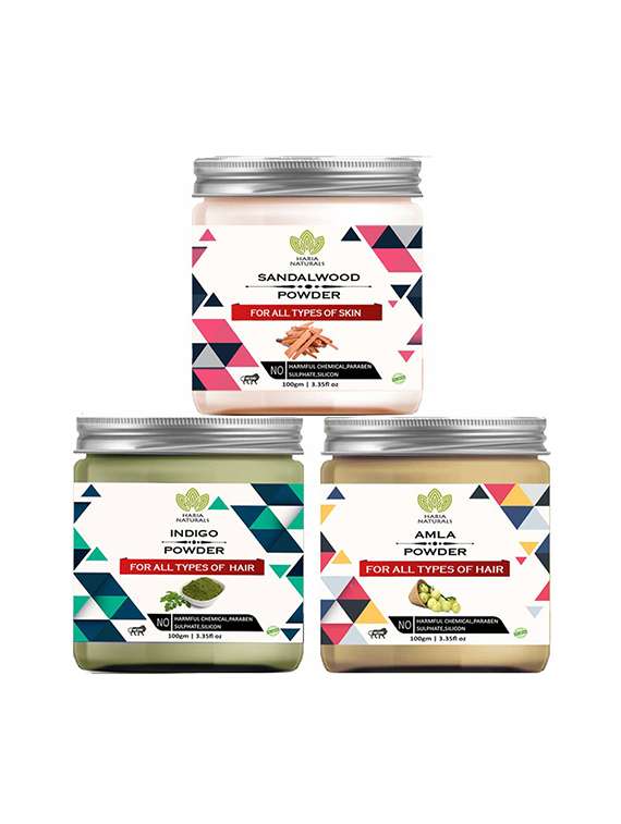 100% pure & naturals sandalwood powder 100gm & indigo powder 100gm & amla powder 100gm (pack of 3) 300gm