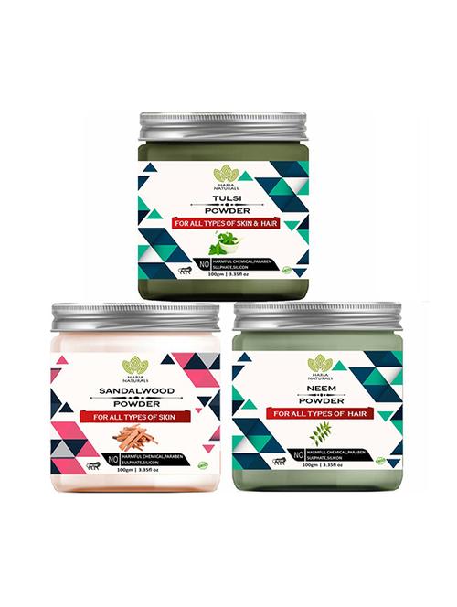 100% pure & naturals tulsi powder 100gm & sandalwood powder 100gm & neem powder 100gm (pack of 3) 300gm - 18639864 - Standard Image - 0