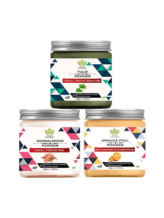 100% pure & naturals tulsi powder 100gm & sandalwood powder 100gm & orange peel powder 100gm (pack of 3) 300gm