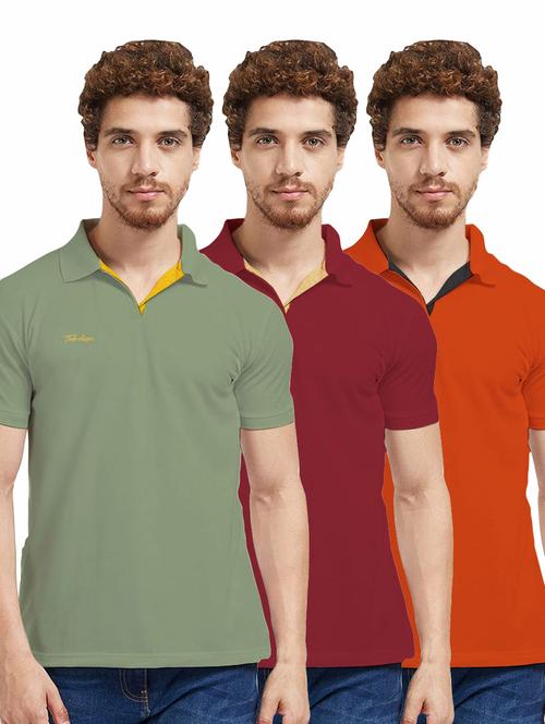 pack of 3 multi colored solid polo t-shirt - 18642410 - Standard Image - 0