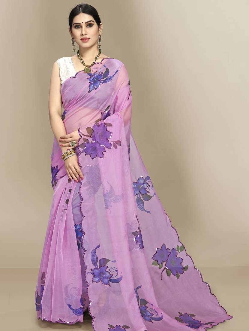 Women's Floral Purple Colored Saree