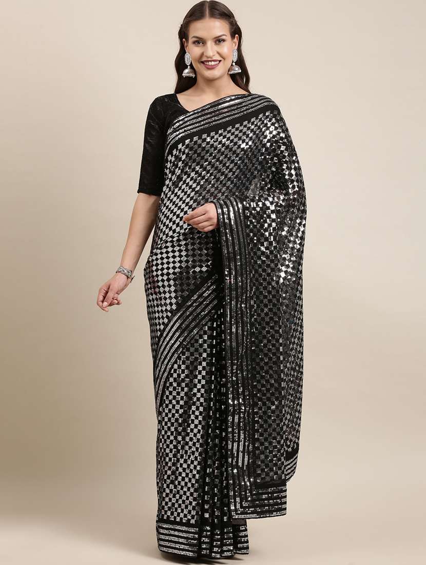 women sequined work saree with blouse