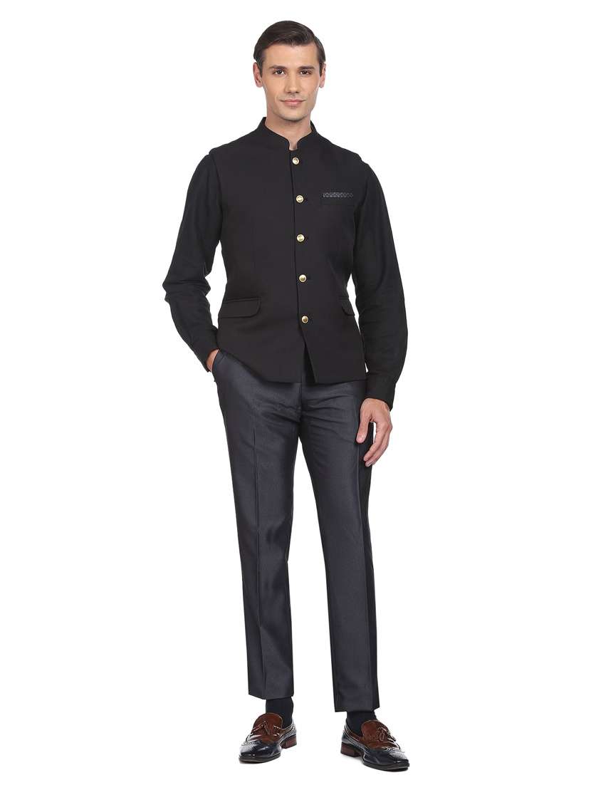 bandhgala solid nehru jacket - 18645186 -  Standard Image - 3