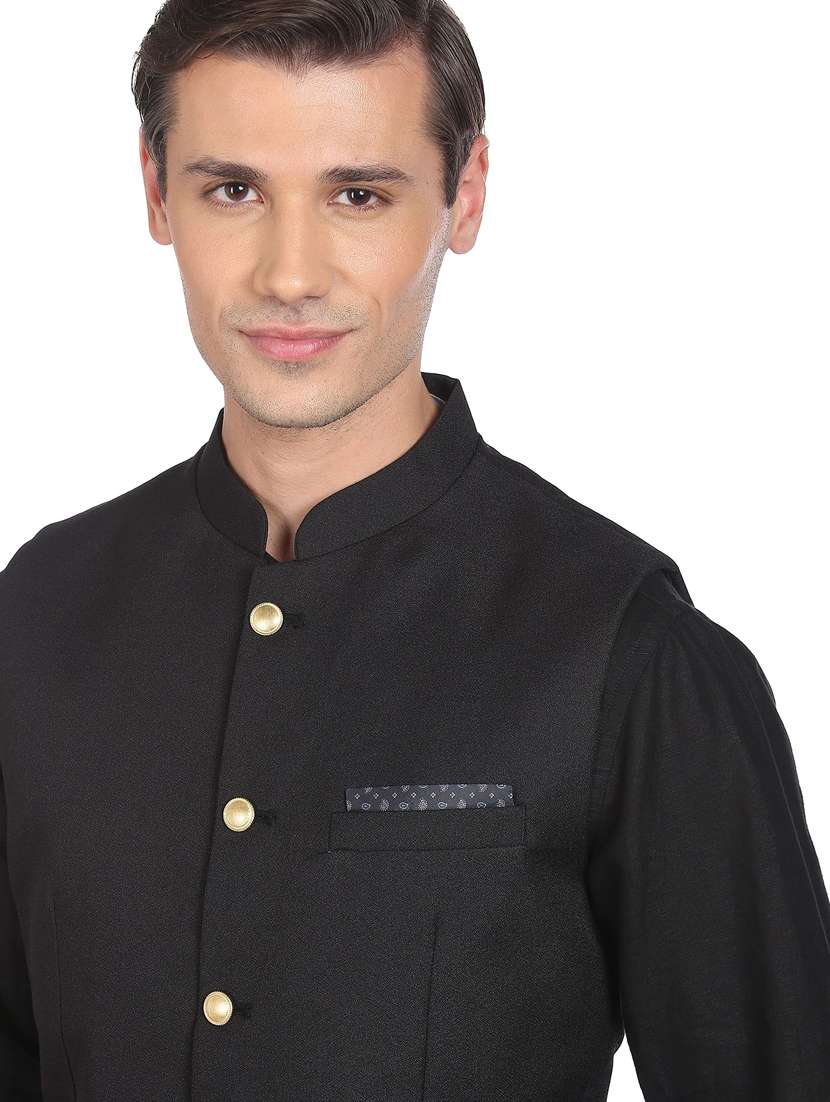 bandhgala solid nehru jacket - 18645186 -  Standard Image - 5