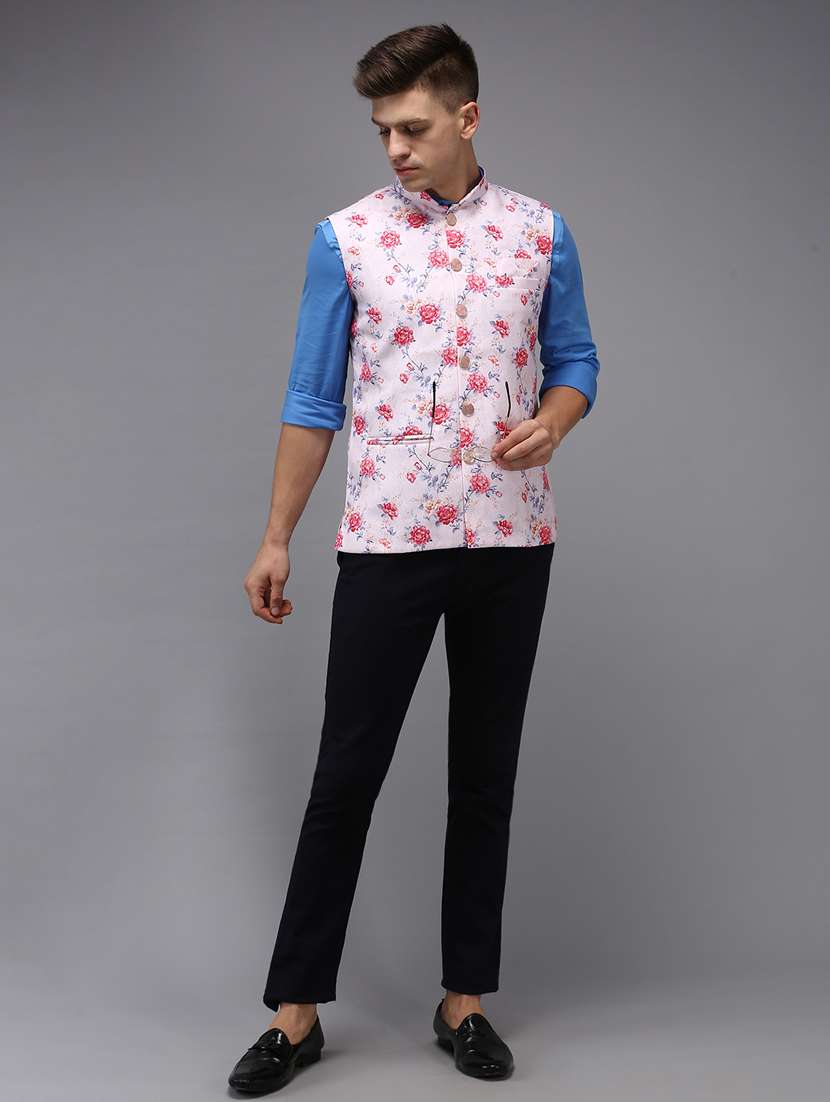 men floral printed nehru jacket - 18645447 -  Standard Image - 3