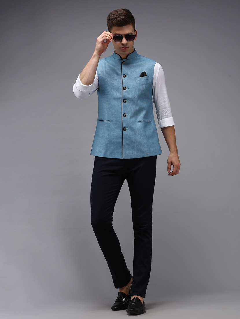 solid bandhgala nehru jacket - 18645449 -  Standard Image - 3