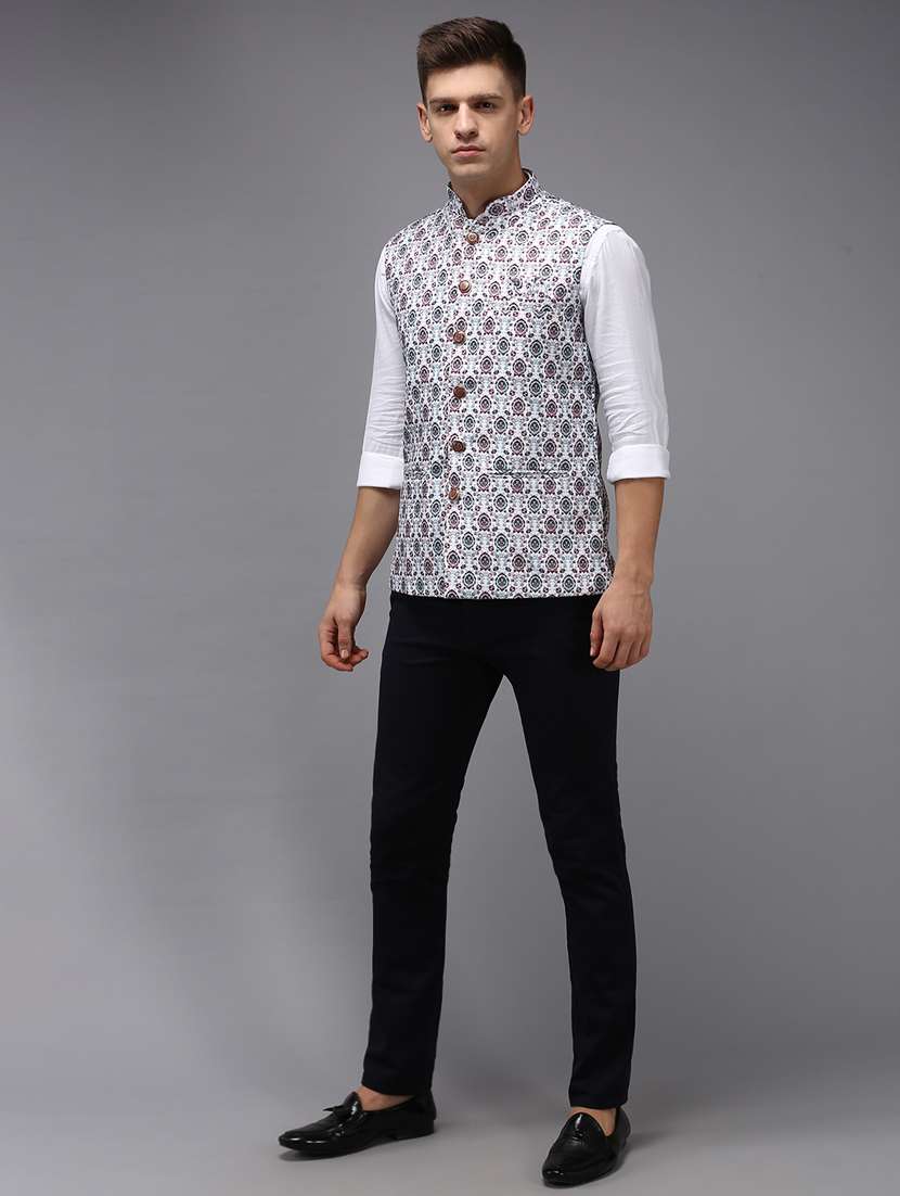 printed bandhgala nehru jacket - 18645450 -  Standard Image - 3