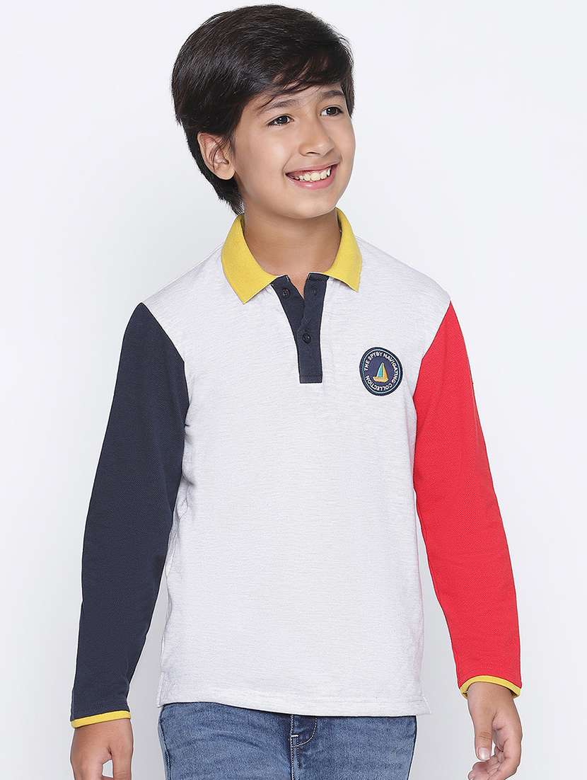boys polo neck color block t-shirt