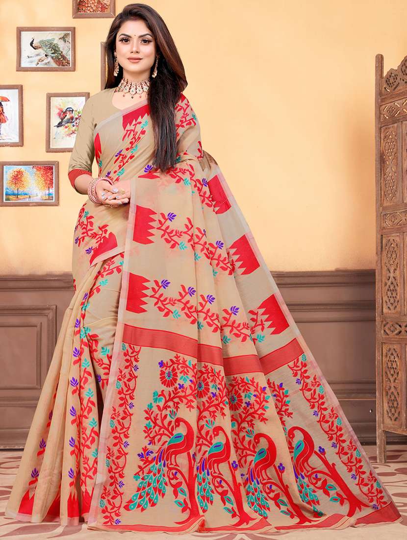 jacquard work jamdani saree with blouse - 18649512 - Zoom Image - 0
