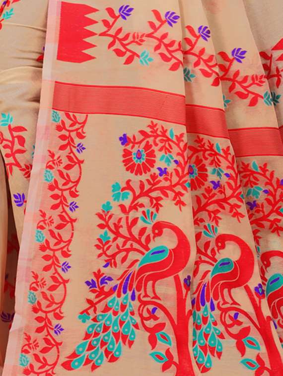 jacquard work jamdani saree with blouse - 18649512 - Standard Image - 3