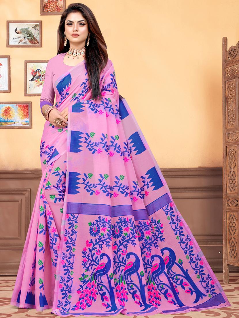 jacquard work jamdani saree with blouse - 18649514 - Zoom Image - 0