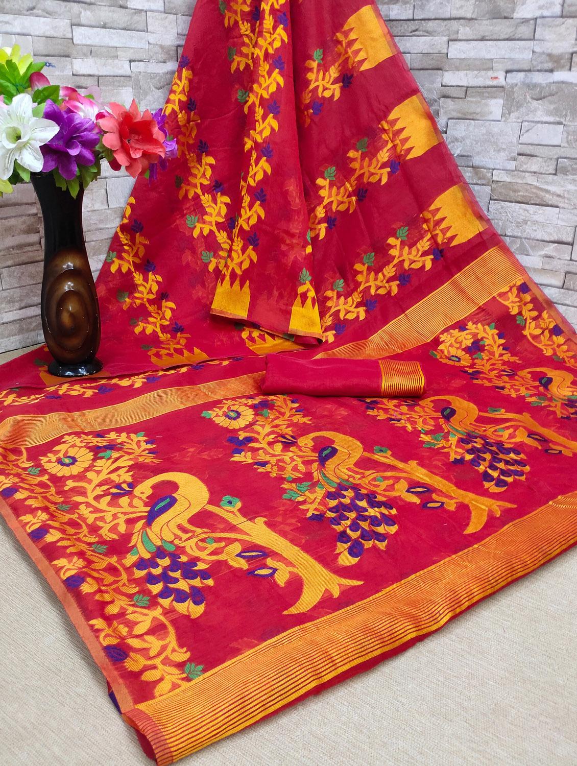 jacquard work jamdani saree with blouse - 18649517 - Standard Image - 3