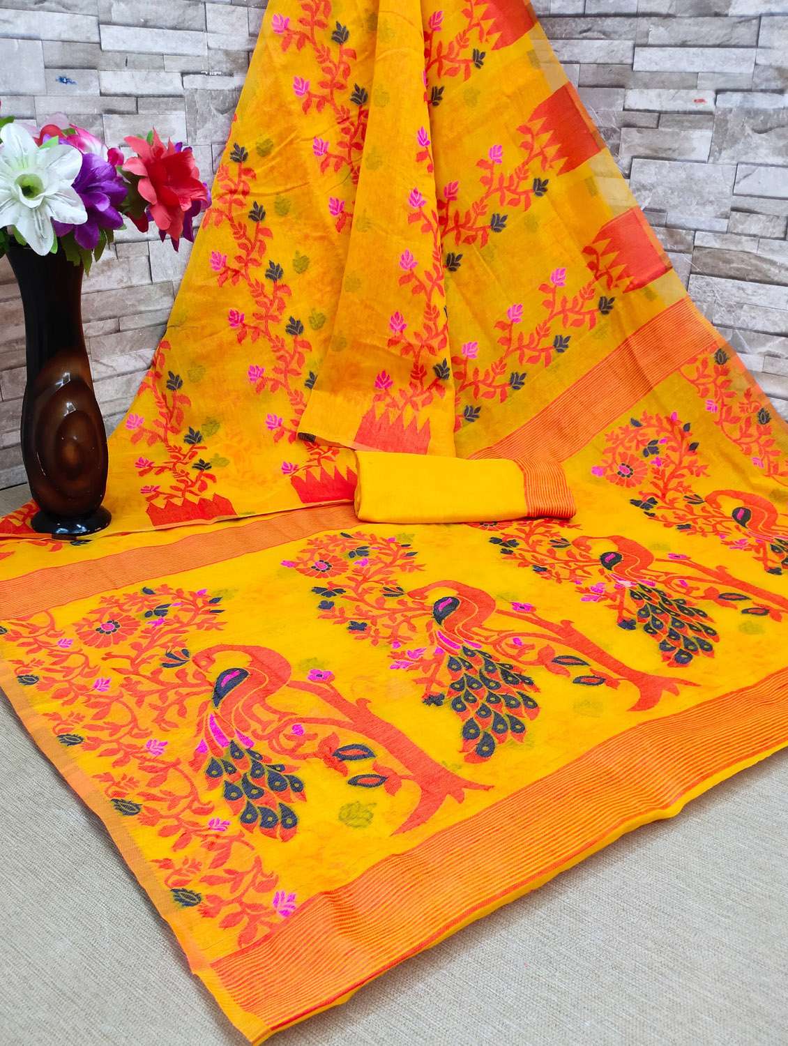 jacquard work jamdani saree with blouse - 18649519 -  Standard Image - 3