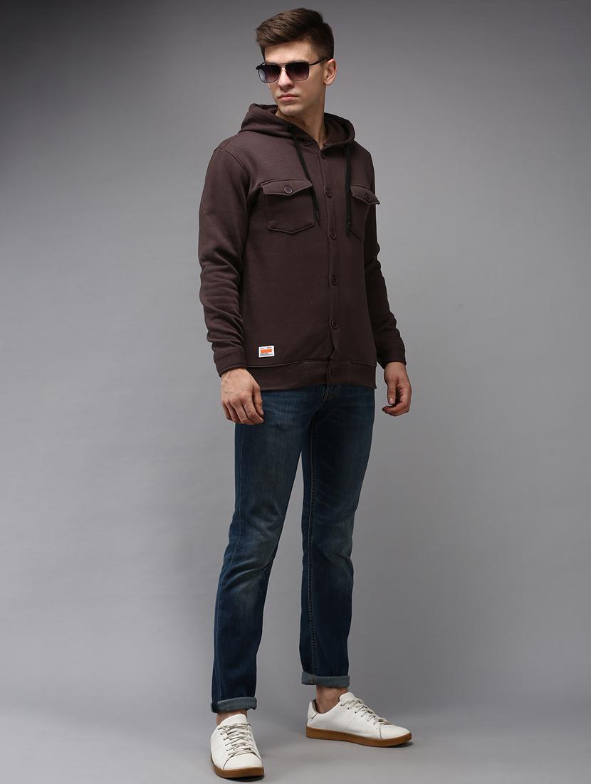 hooded neck solid casual jacket - 18650403 - Standard Image - 3