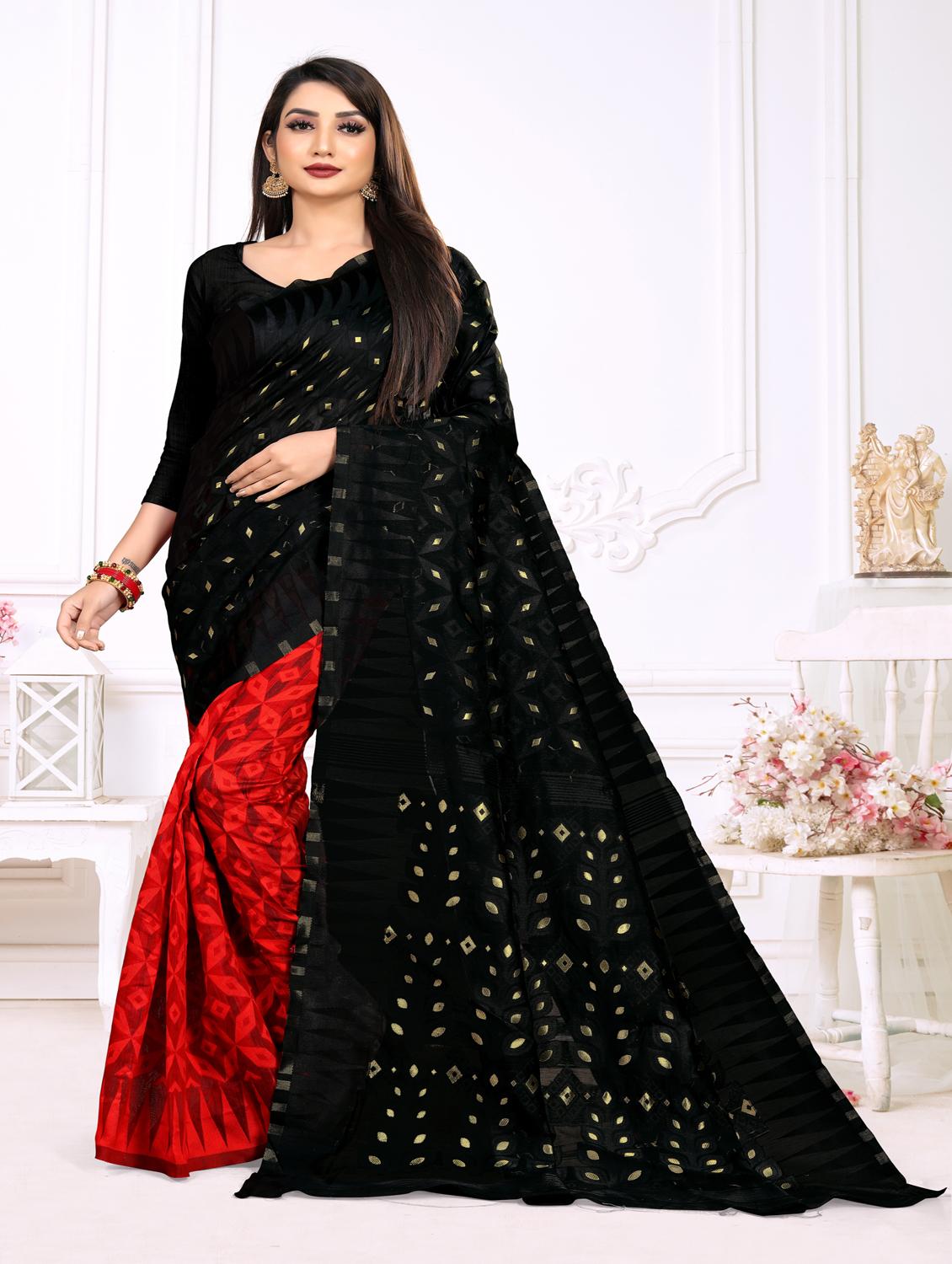 jacquard work jamdani half & half saree - 18650656 -  Zoom Image - 0