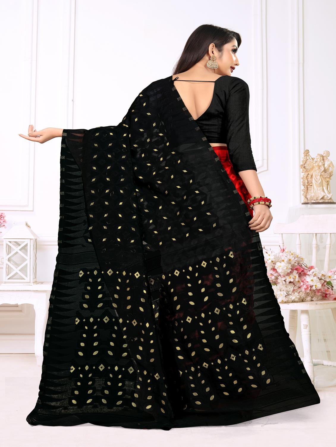 jacquard work jamdani half & half saree - 18650656 - Standard Image - 3