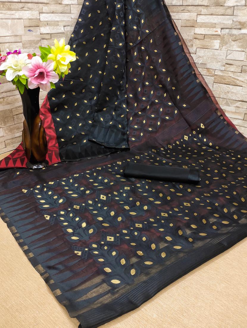 jacquard work jamdani half & half saree - 18650656 - Standard Image - 5