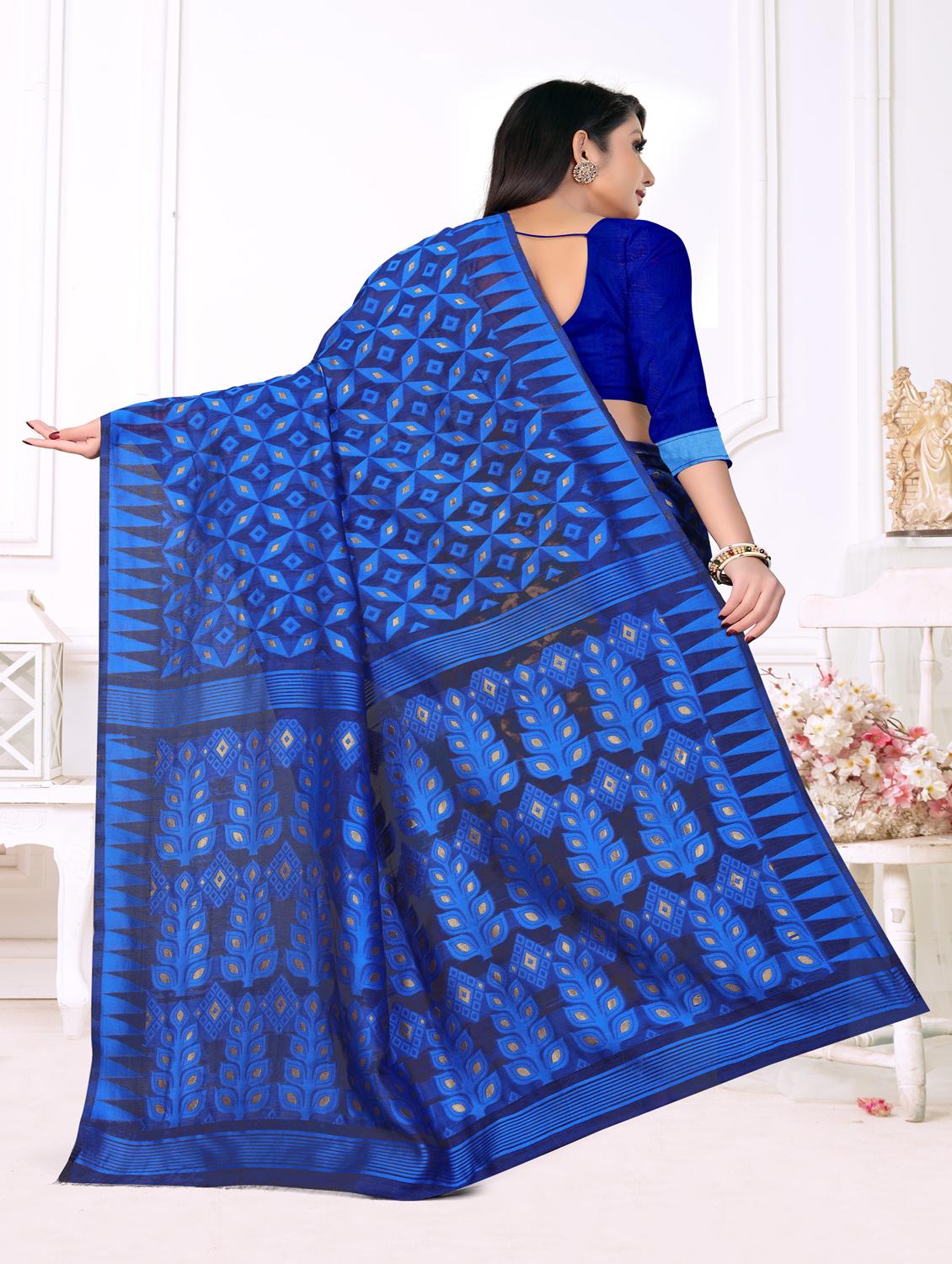 jacquard work jamdani half & half saree with blouse - 18650657 - Standard Image - 3