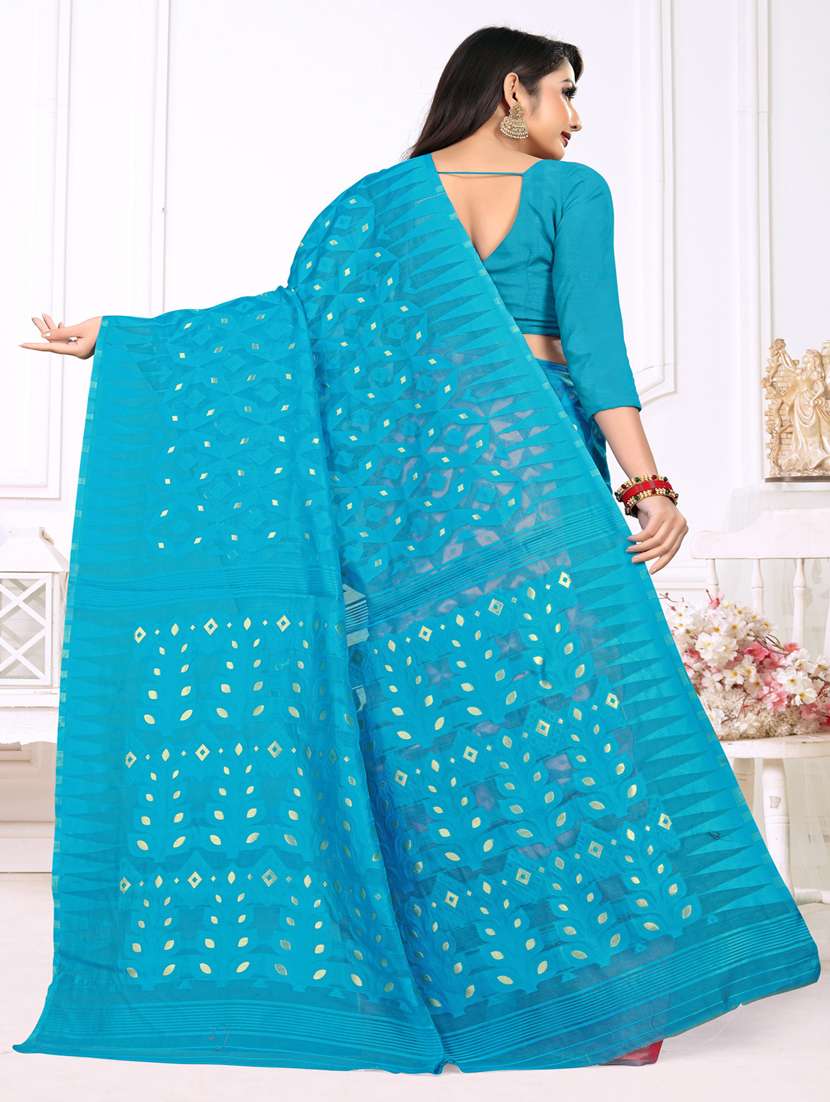 jacquard work jamdani half & half saree with blouse - 18650658 - Standard Image - 3