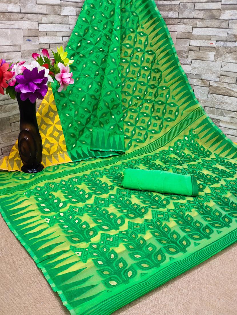 jacquard work jamdani half & half saree with blouse - 18650660 - Standard Image - 5