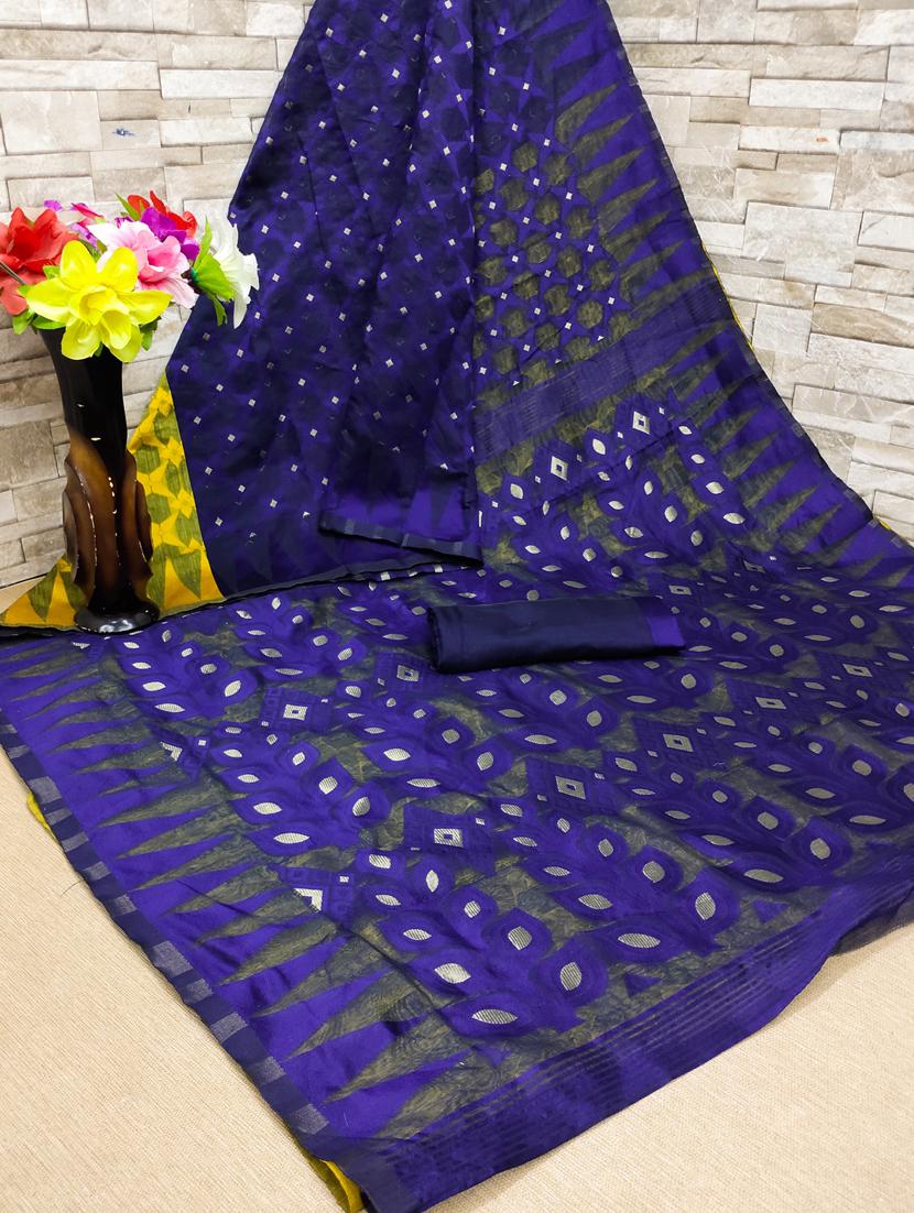 jacquard work jamdani half & half saree with blouse - 18650661 - Standard Image - 5
