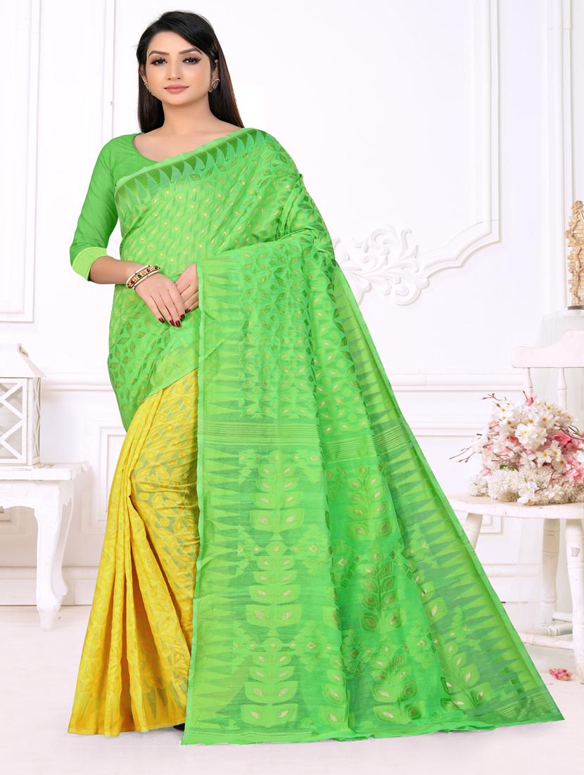 jacquard work jamdani half & half saree with blouse - 18650662 - Zoom Image - 0