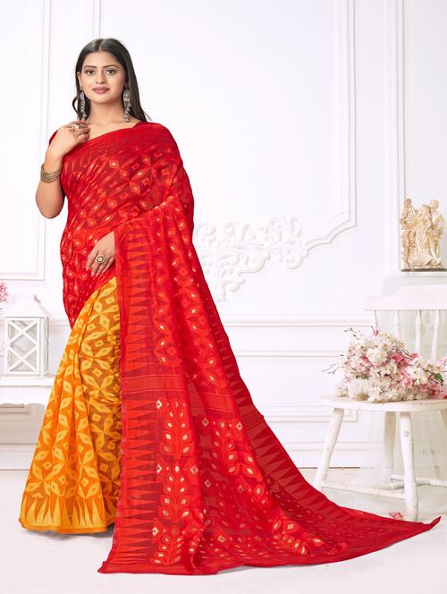 jacquard work jamdani half & half saree with blouse - 18650663 -  Standard Image - 0