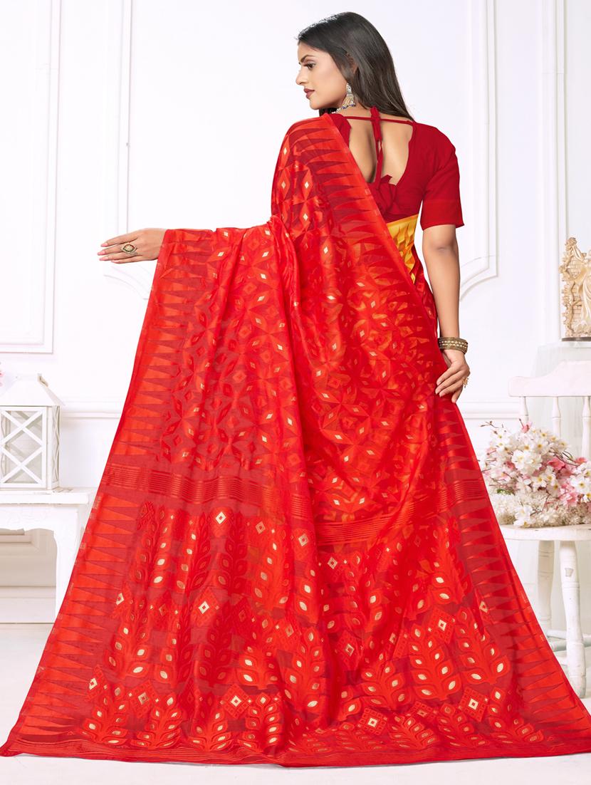 jacquard work jamdani half & half saree with blouse - 18650663 - Standard Image - 3