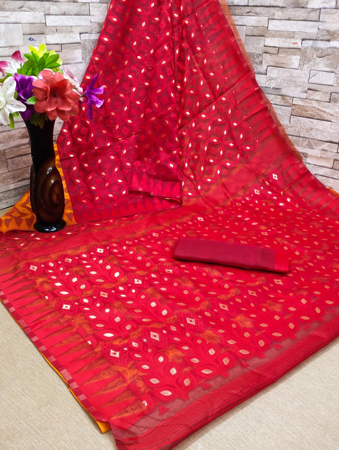 jacquard work jamdani half & half saree with blouse - 18650663 - Standard Image - 5