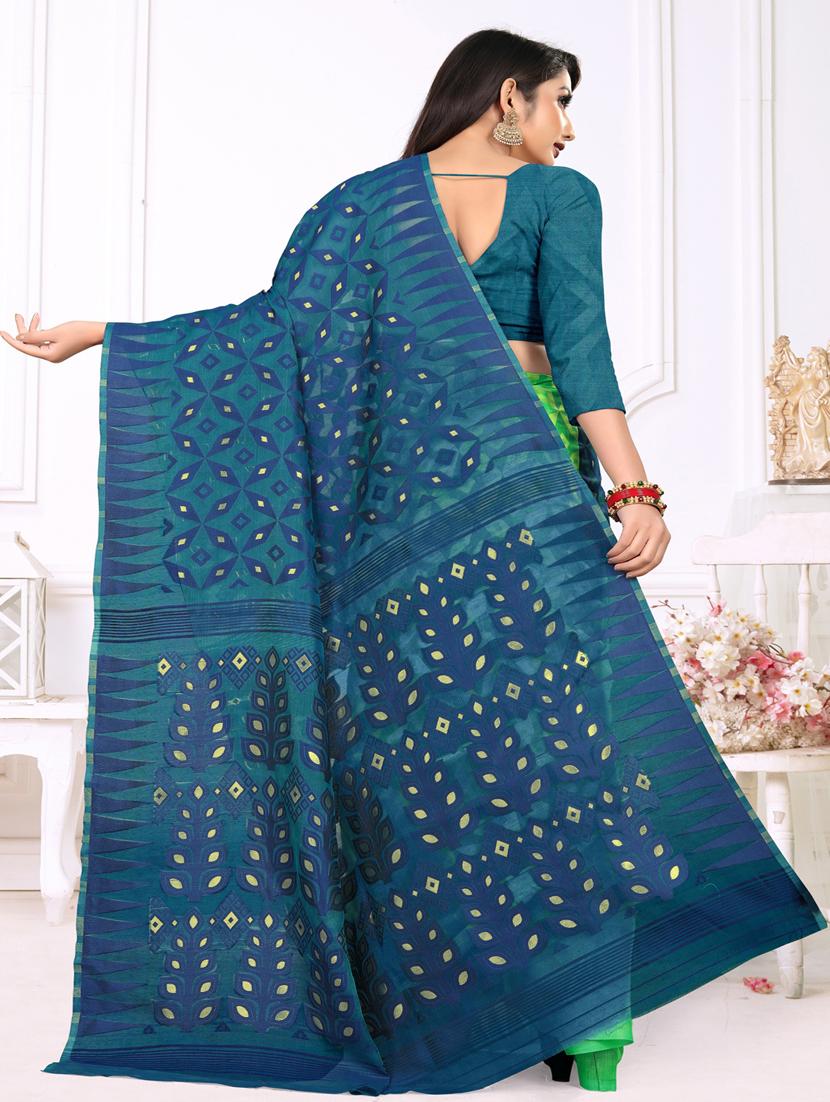 jacquard work jamdani half & half saree with blouse - 18650664 - Standard Image - 3
