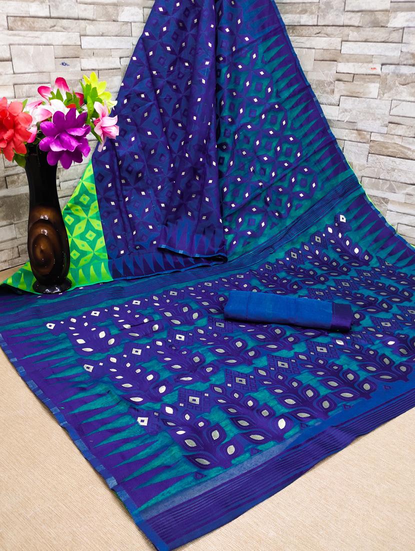 jacquard work jamdani half & half saree with blouse - 18650664 - Standard Image - 5