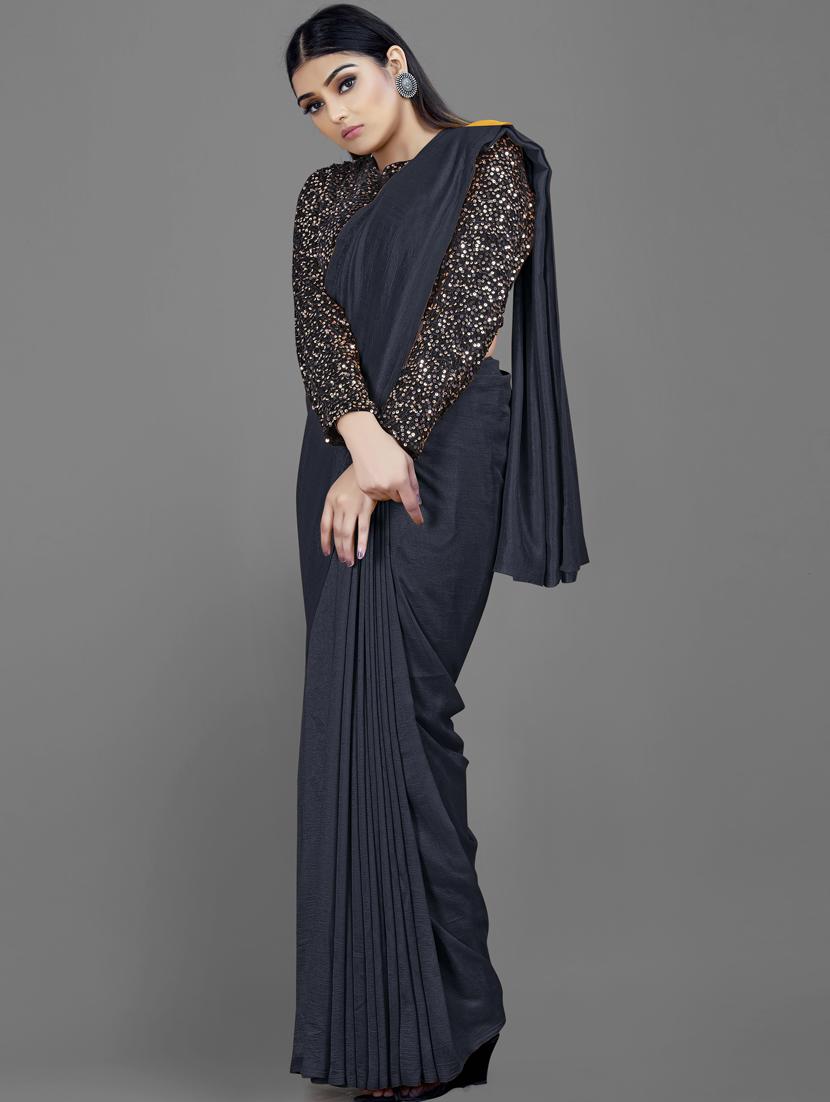 plain saree with sequence blouse piece with blouse - 18650972 - Zoom Image - 0