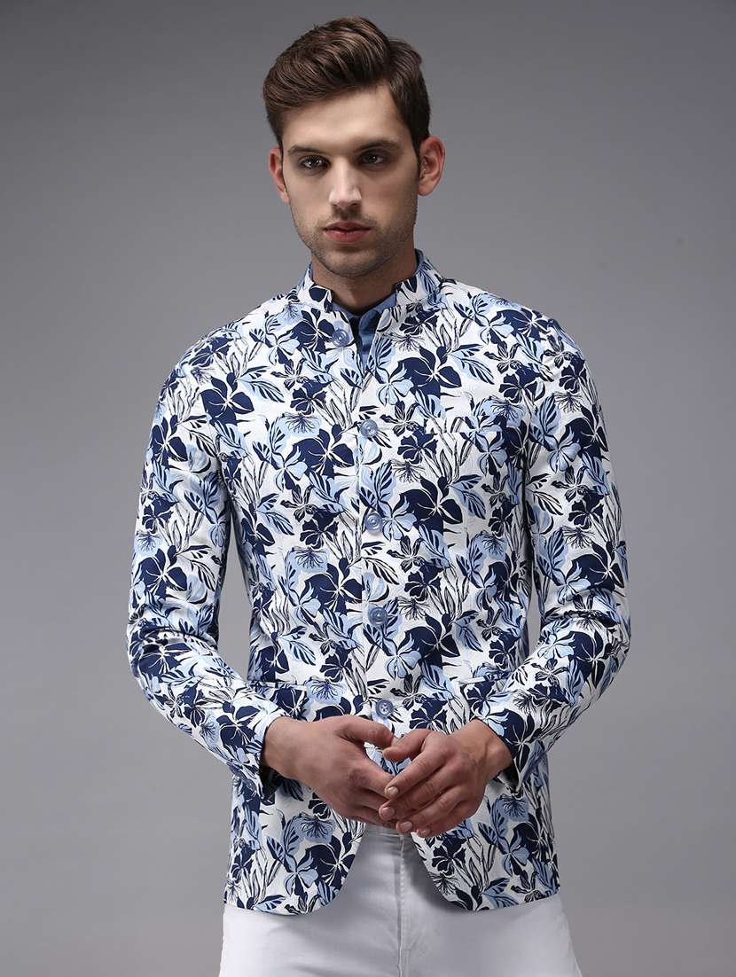 printed bandhgala casual blazer - 18650979 -  Zoom Image - 0