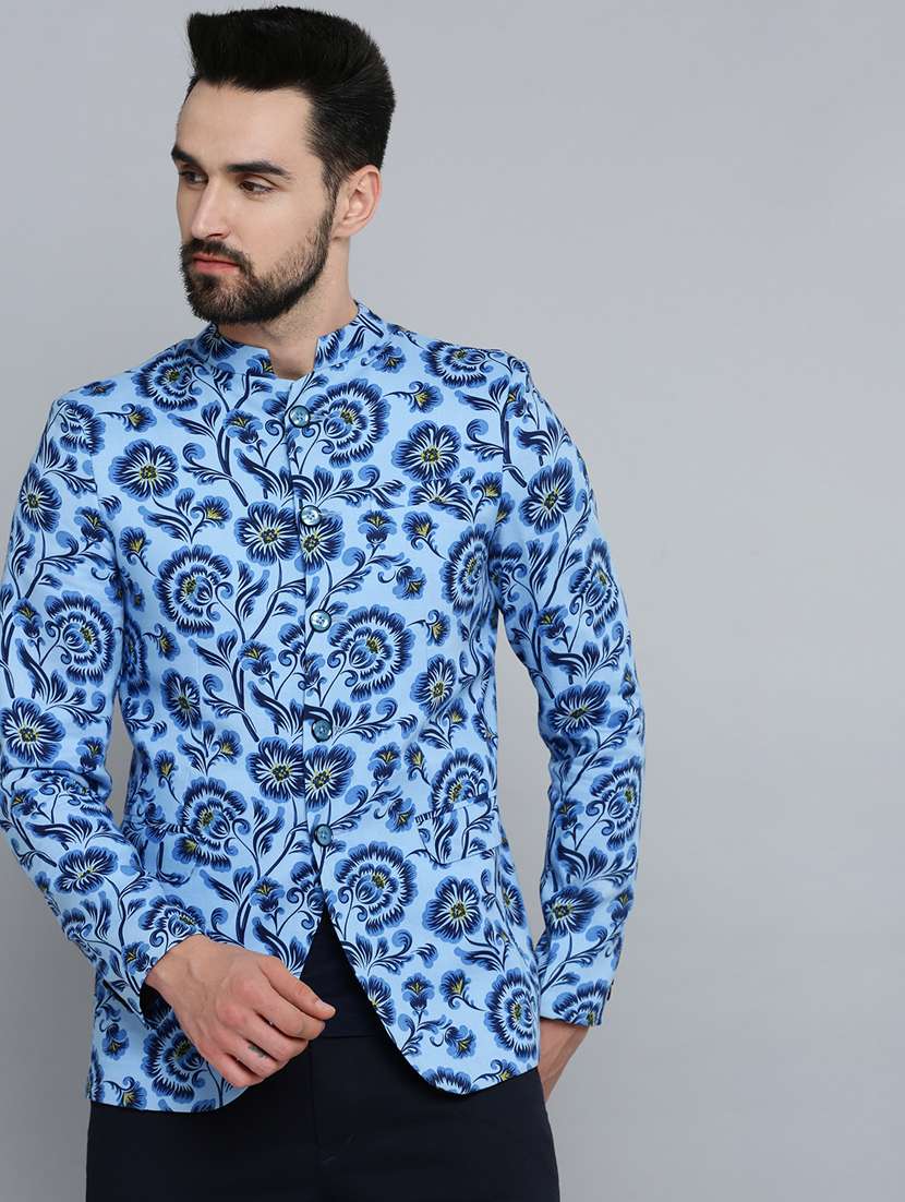 printed bandhgala casual blazer