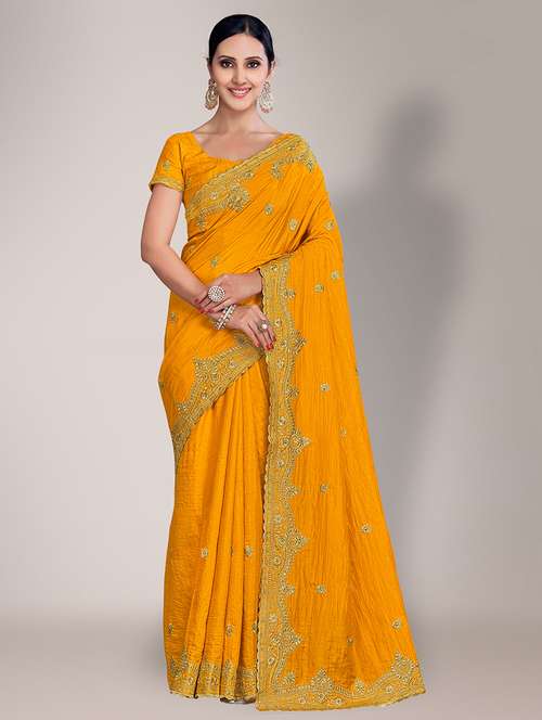 yellow embroidered saree with blouse piece - 18651180 - Standard Image - 0