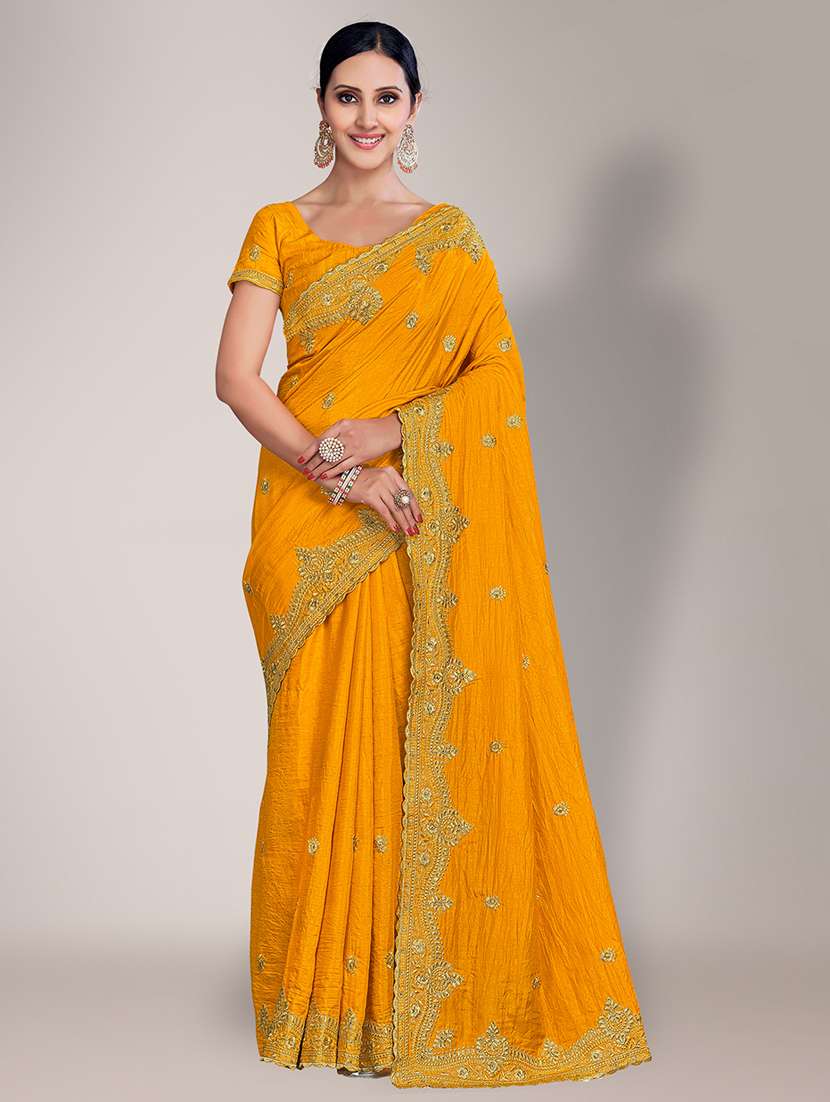 yellow embroidered saree with blouse piece - 18651180 - Zoom Image - 0