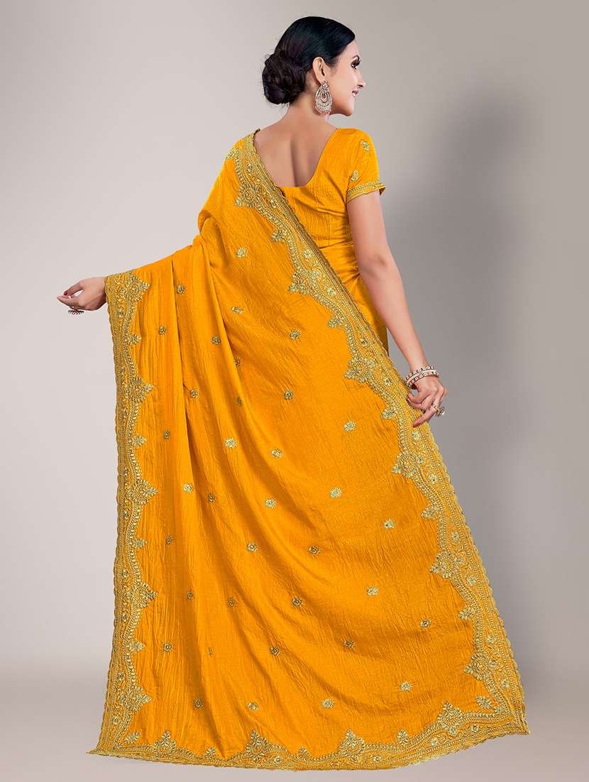 yellow embroidered saree with blouse piece - 18651180 - Standard Image - 3