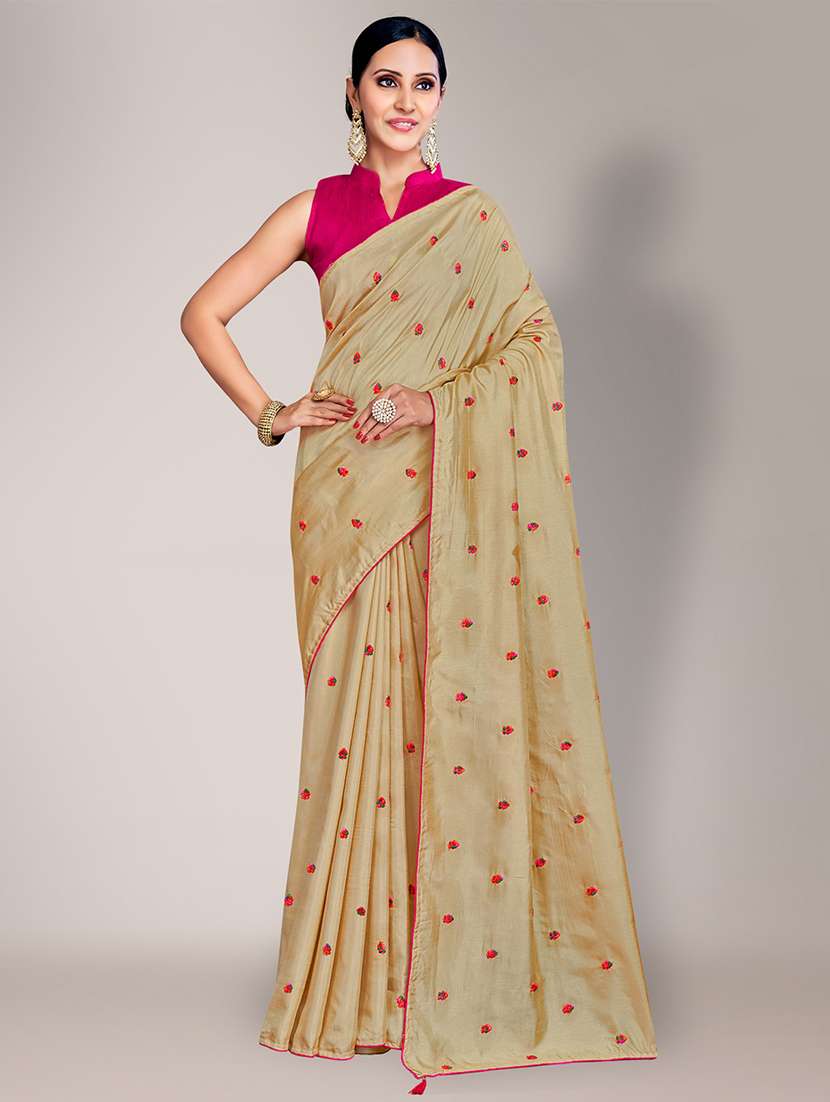 beige embroidered saree with blouse piece - 18651181 - Zoom Image - 0