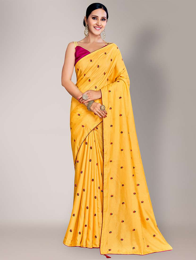 yellow embroidered saree with blouse piece - 18651184 - Zoom Image - 0