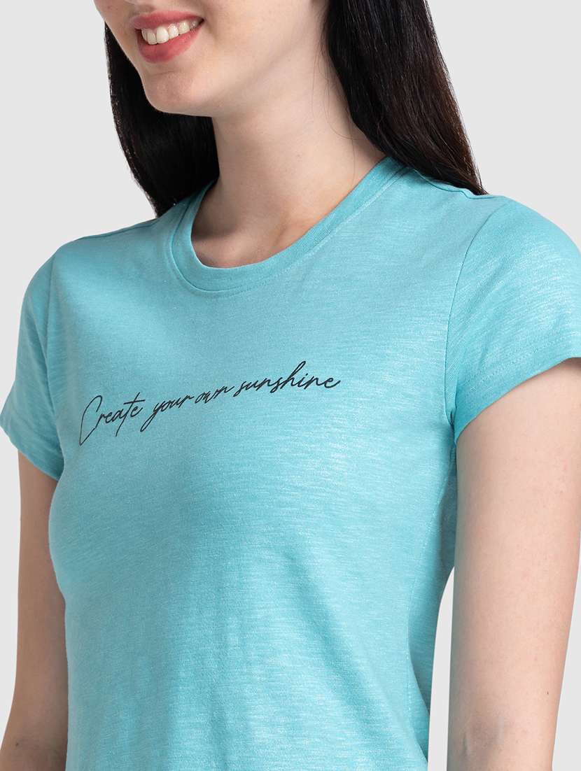 women's chest print round neck t-shirt - 18651291 -  Standard Image - 5