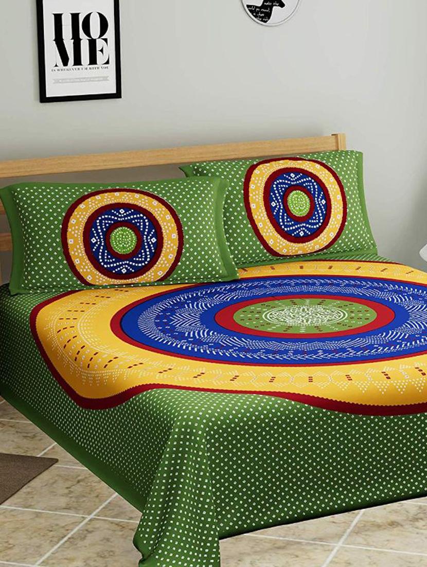 uniqchoice black color 100% cotton jaipuri traditonal double bedsheet with 2 pillow cover - 18655618 -  Zoom Image - 0