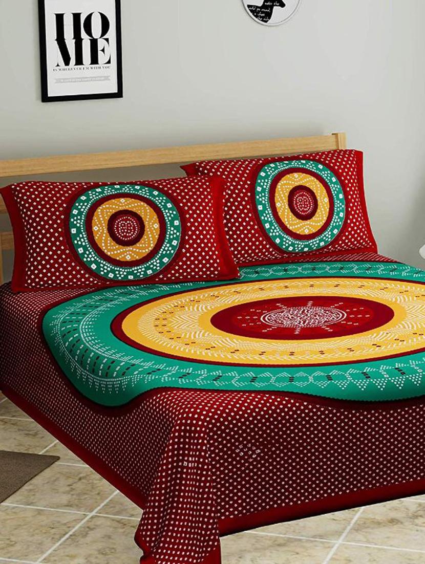 uniqchoice black color 100% cotton jaipuri traditonal double bedsheet with 2 pillow cover - 18655620 - Zoom Image - 0