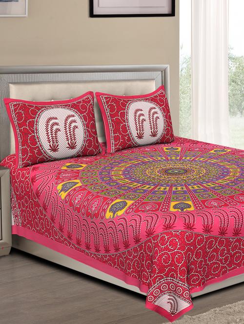 uniqchoice blue color 100% cotton jaipuri traditonal double bedsheet with 2 pillow cover - 18655649 - Standard Image - 0