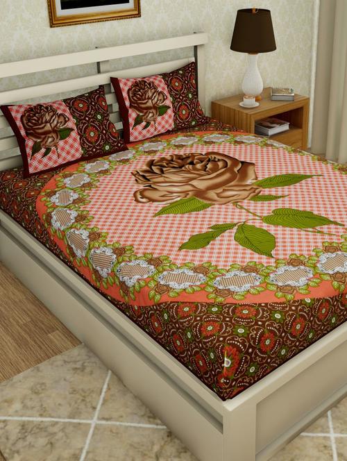 uniqchoice green color 100% cotton jaipuri traditonal double bedsheet with 2 pillow cover - 18655653 -  Standard Image - 0