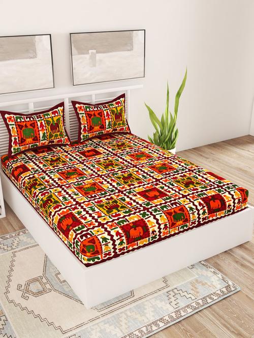 uniqchoice blue color 100% cotton jaipuri traditonal double bedsheet with 2 pillow cover - 18655675 -  Standard Image - 0