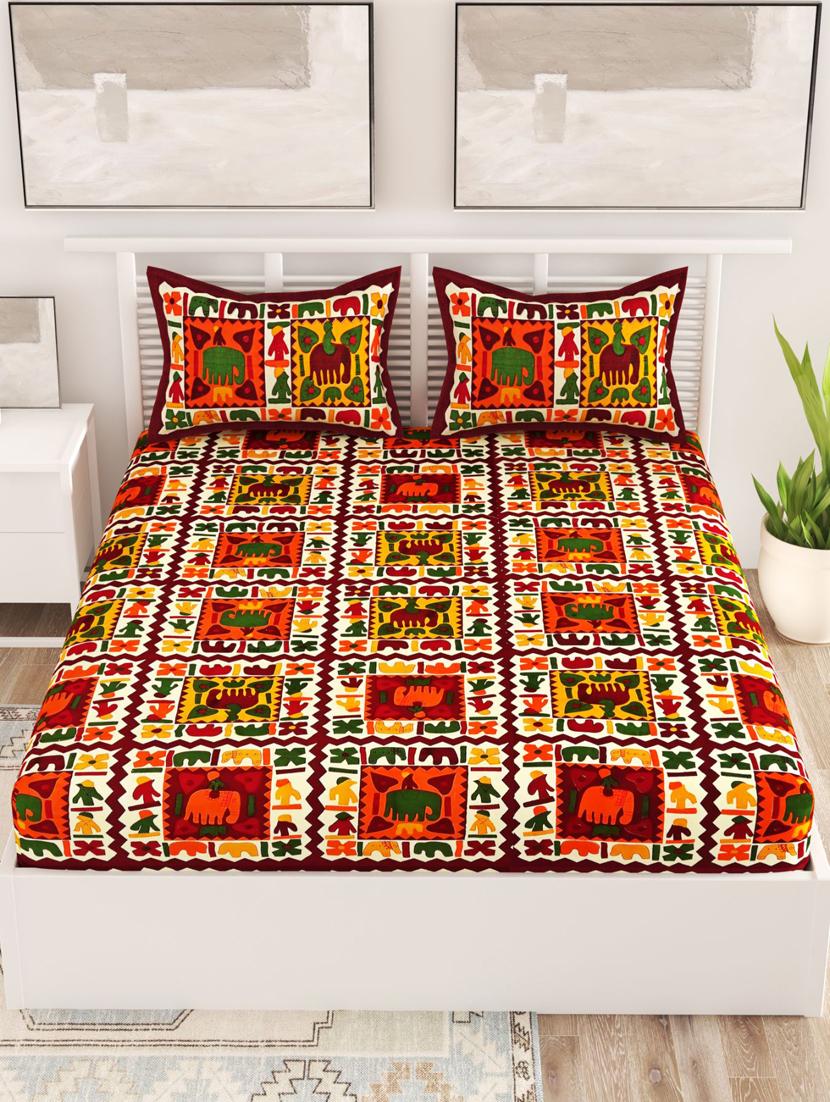uniqchoice blue color 100% cotton jaipuri traditonal double bedsheet with 2 pillow cover - 18655675 - Standard Image - 3