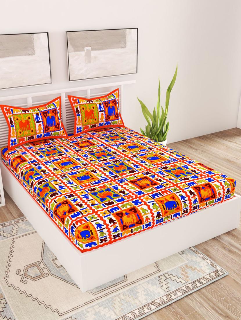 uniqchoice blue color 100% cotton jaipuri traditonal double bedsheet with 2 pillow cover - 18655676 -  Zoom Image - 0