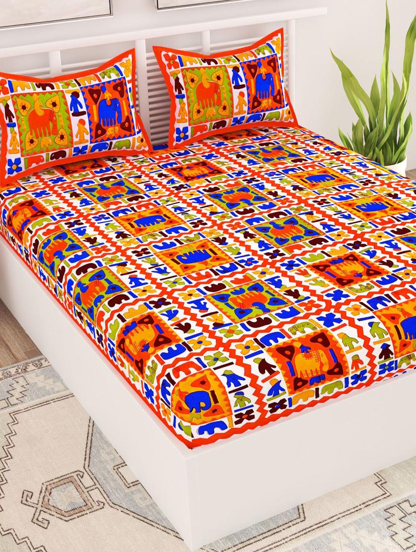 uniqchoice blue color 100% cotton jaipuri traditonal double bedsheet with 2 pillow cover - 18655676 - Standard Image - 3