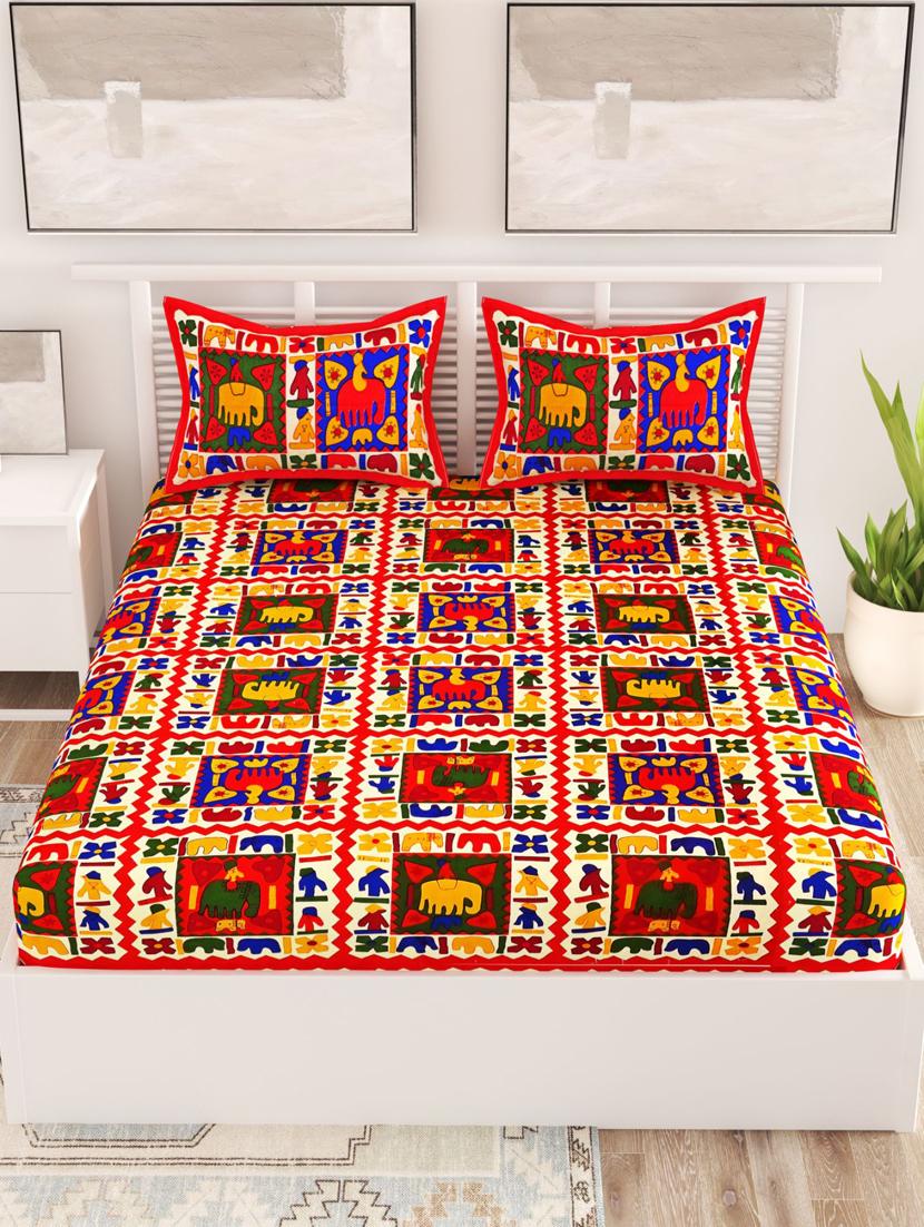 uniqchoice blue color 100% cotton jaipuri traditonal double bedsheet with 2 pillow cover - 18655678 - Standard Image - 3